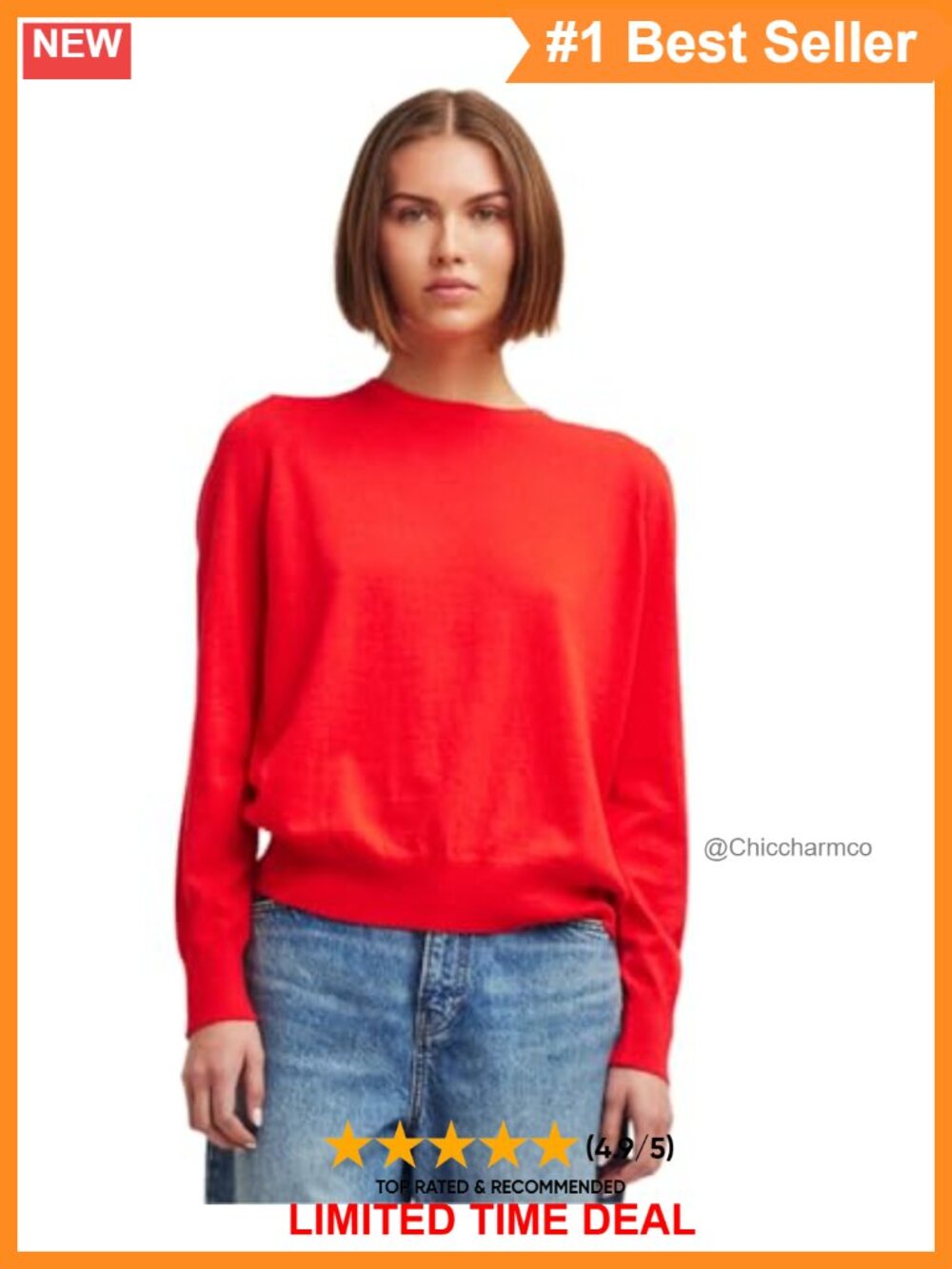 Cotton Cashmere Crewneck Pullover Relaxed Fit Long Sleeve Sweater